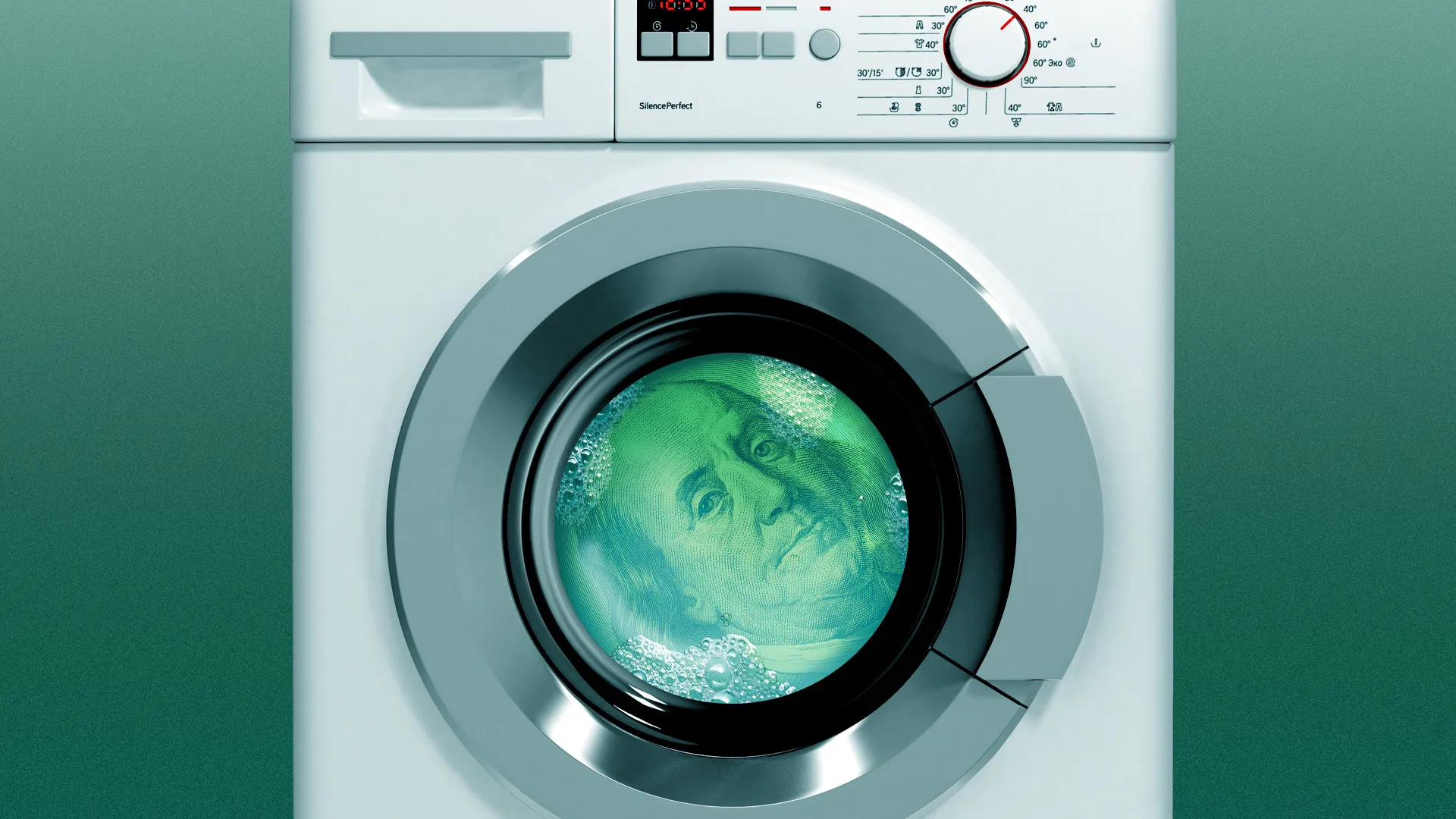 Illustration of cash inside a washing machine drum