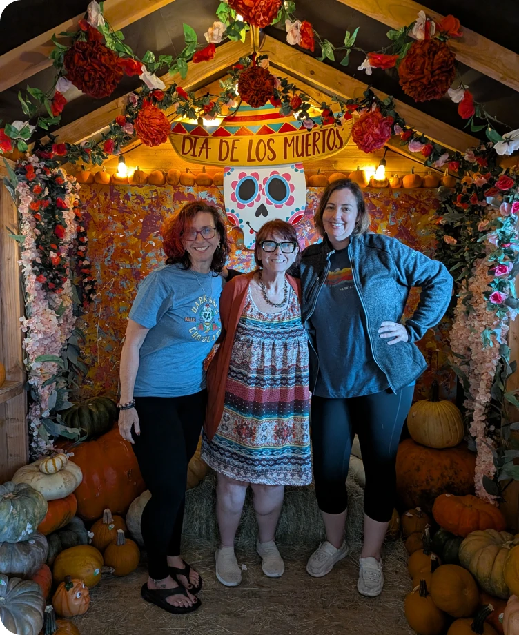 Emily and friends at a Día de los Muertos photo booth